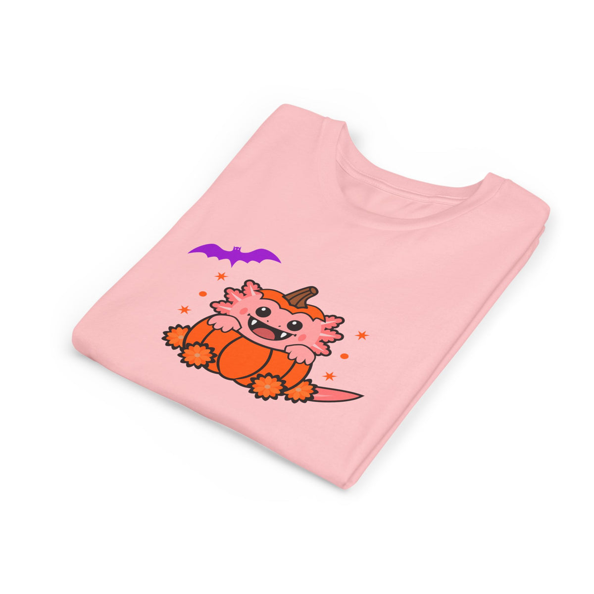 Youth Pink Vampire Axolotl Pumpkin Halloween T Shirt