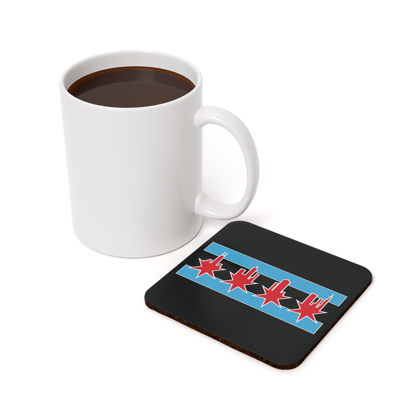 Chicago Flag With Skyline And Stars Combined Cork Back Coaster