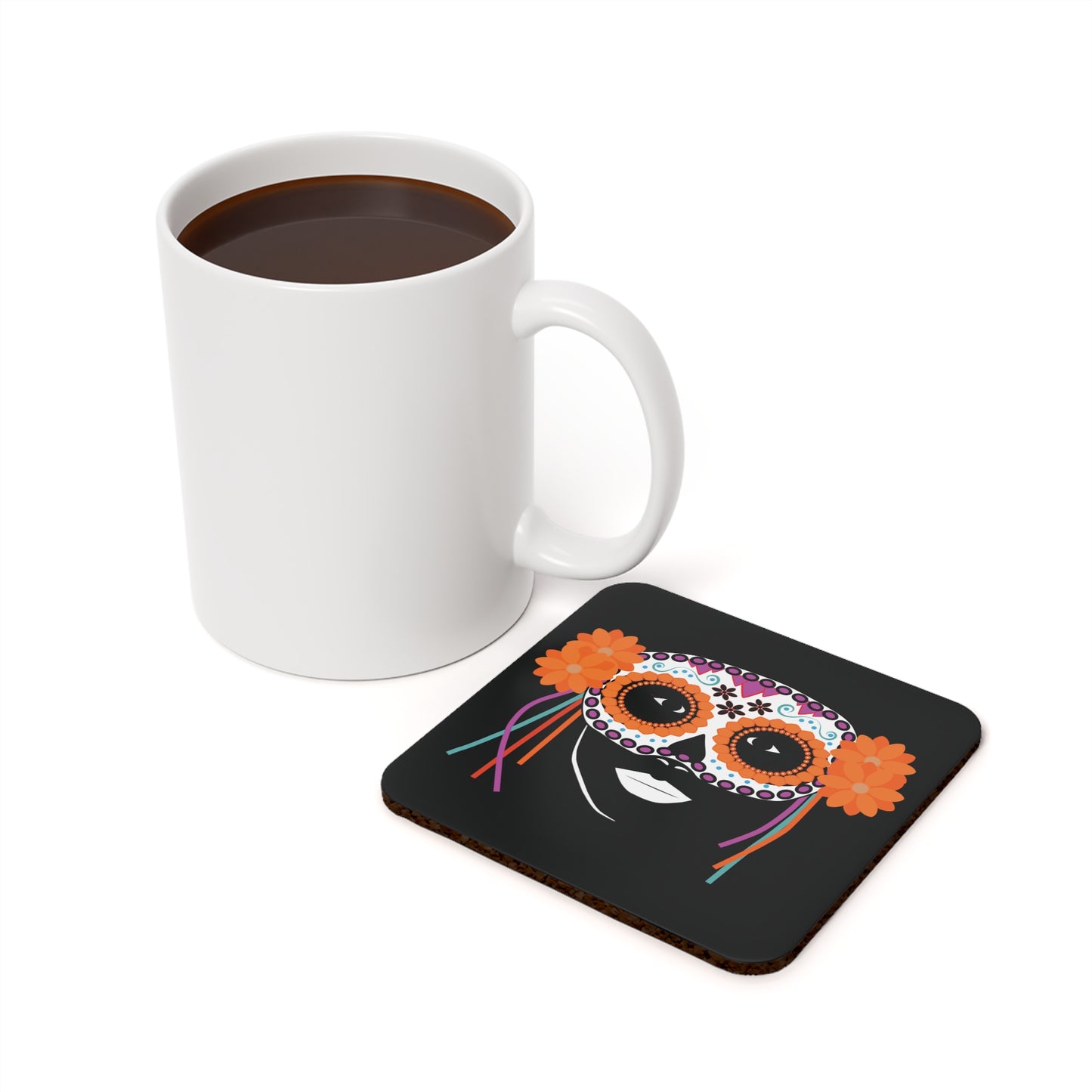 Girl With Dia De Los Muertos Mask Cork Back Coaster