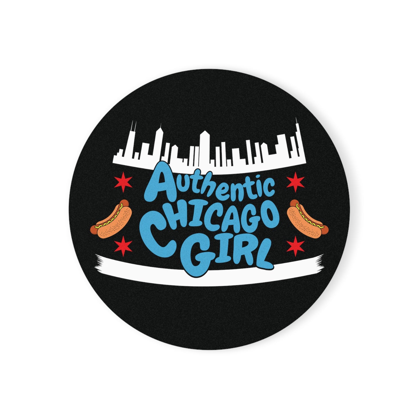 Authentic Chicago Girl With Hot Dogs Cork Back Coaster
