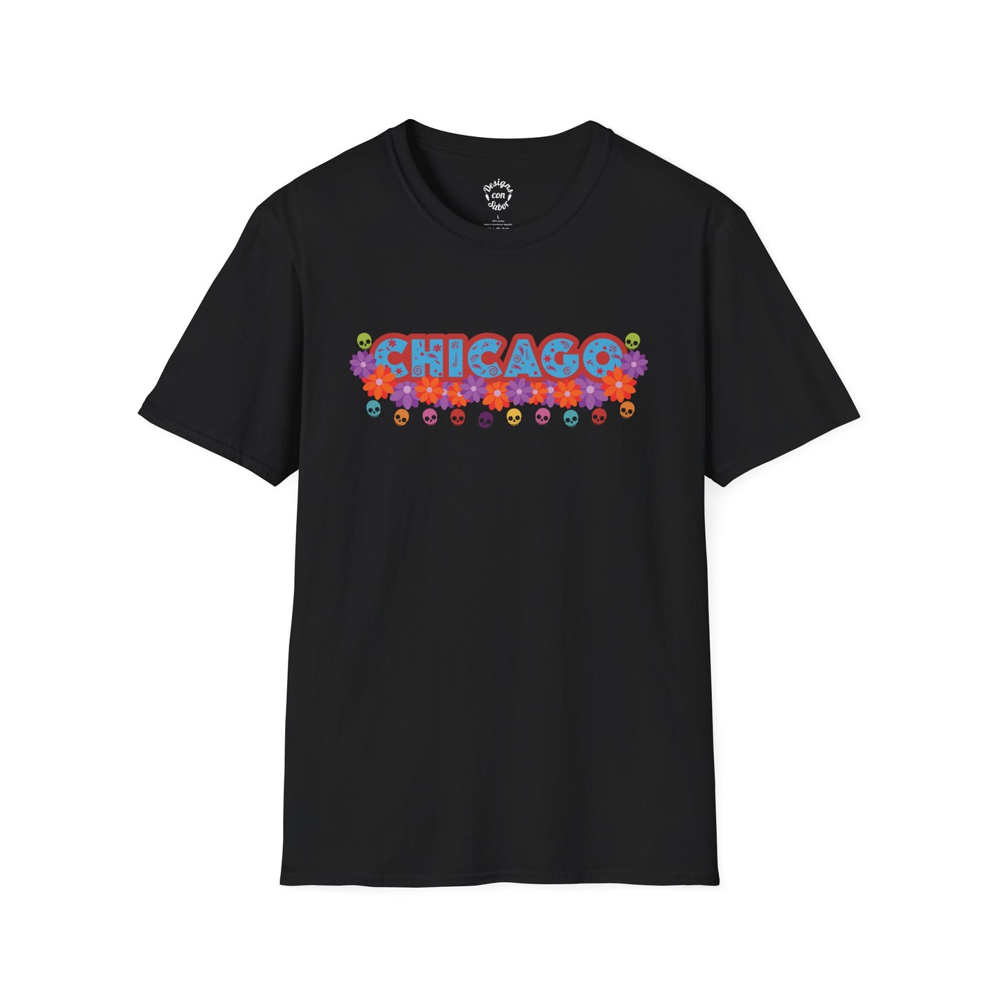 Chicago With Patterns Skulls and Marigold Flowers