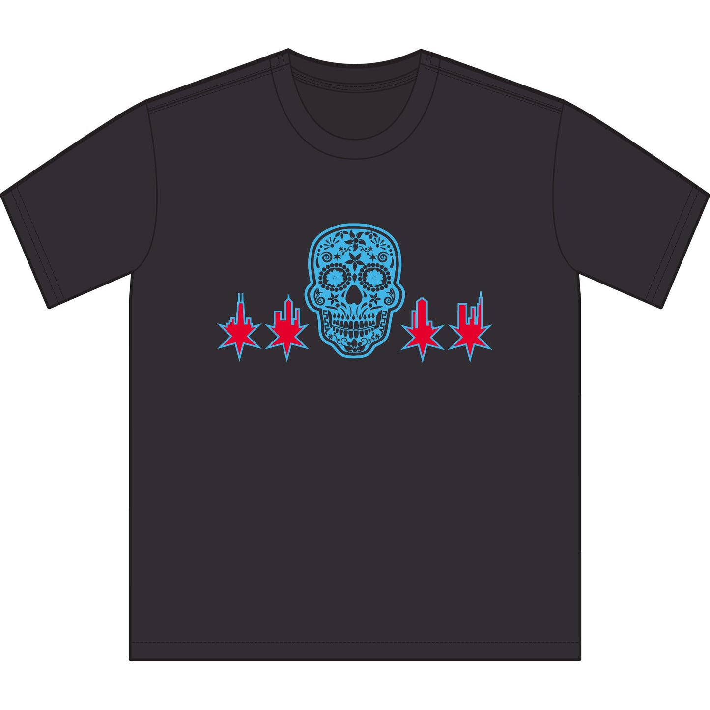 Chicago Skull Sueded T-Shirt Chicago Flag Inspired Sugar Skull Tee