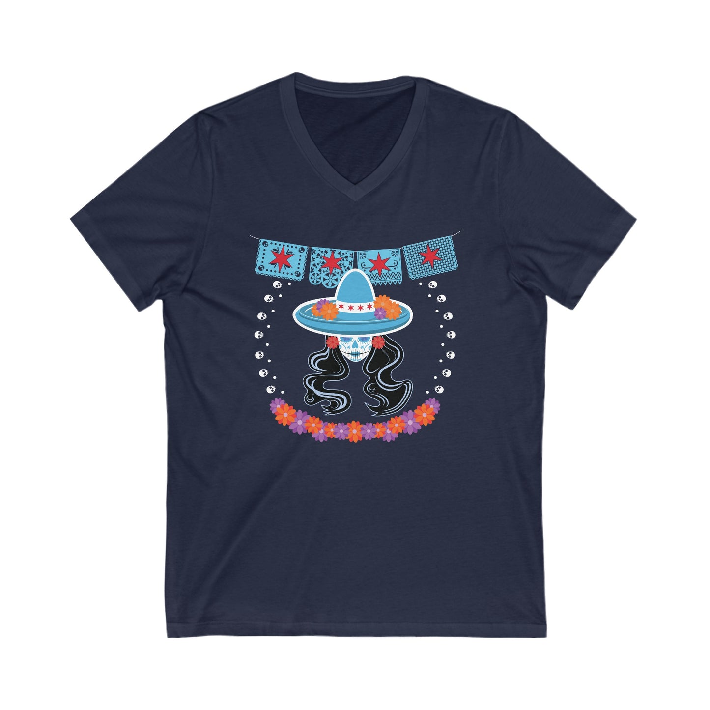 Chicago Catrina With Sombrero And Papel Picado V-Neck