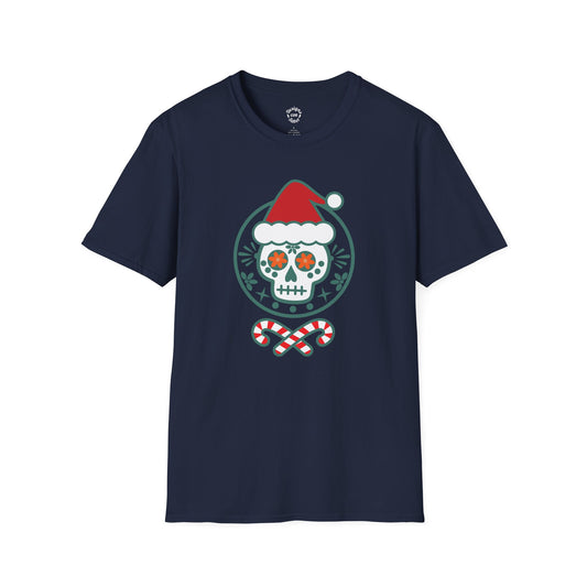 Santa Skull Candy Canes T-Shirt Playful Calavera Christmas Tee