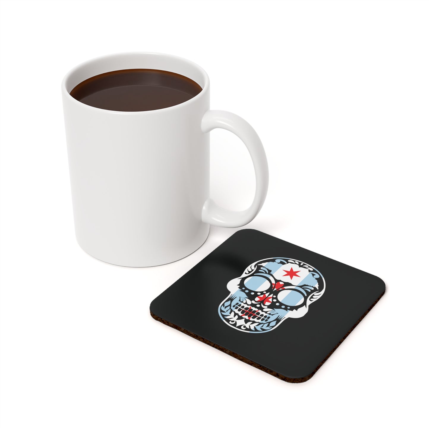 Chicago Flag In Skull Cork Back Coaster