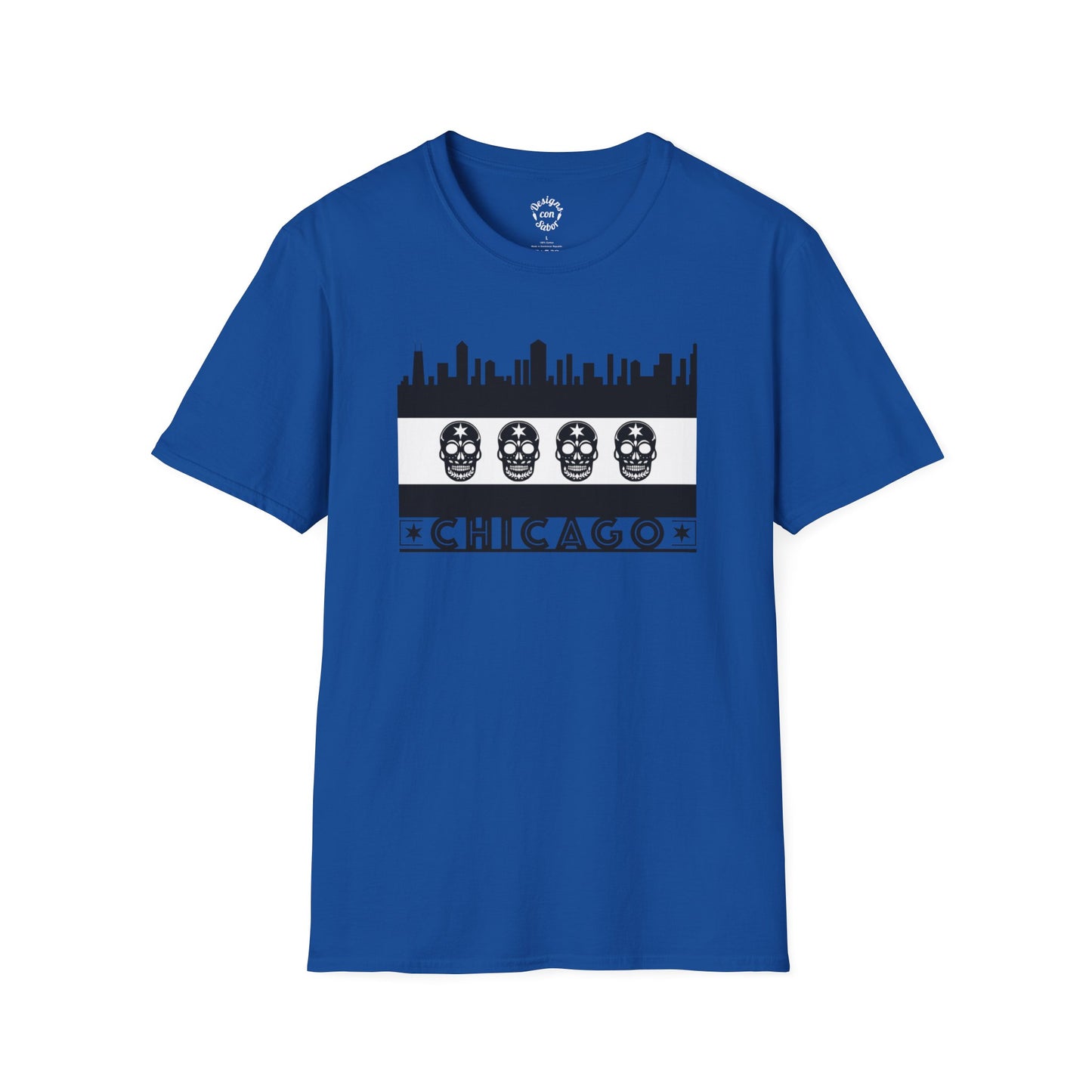 Chicago Flag With Skulls and Skyline (Black and White)