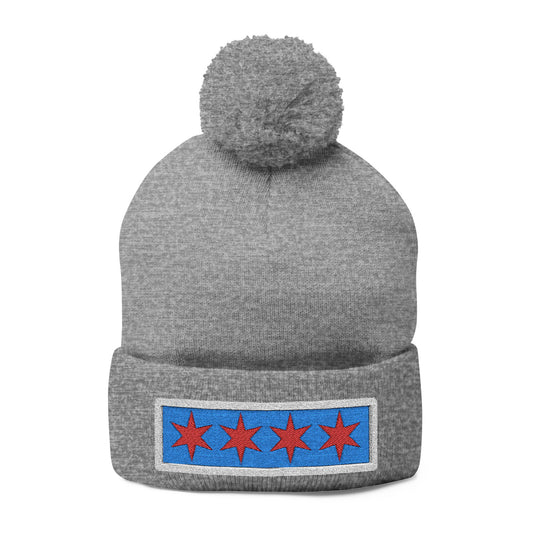 Chicago Flag Pom Beanie Cozy Knit Cap for Windy City Winters