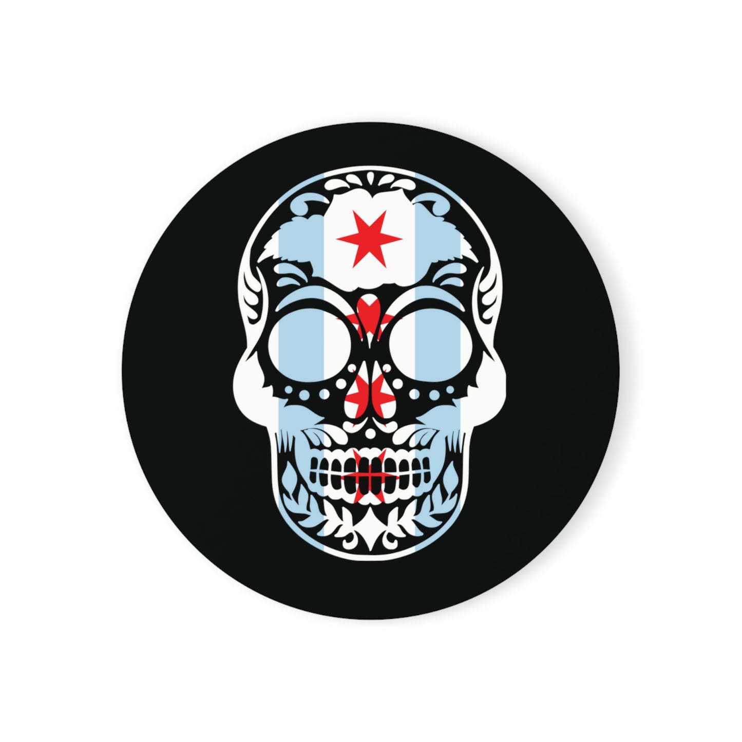 Chicago Flag In Skull Cork Back Coaster