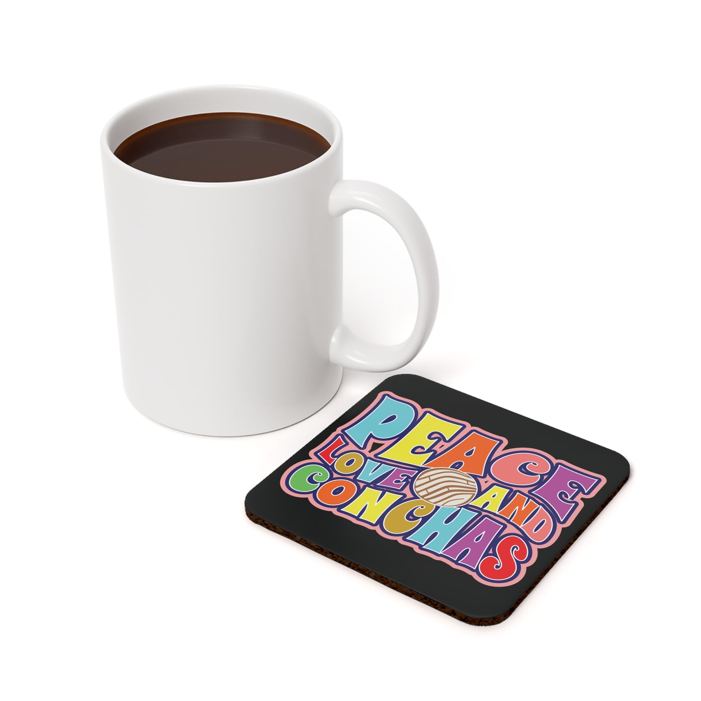 Peace Love And Conchas Cork Back Coaster