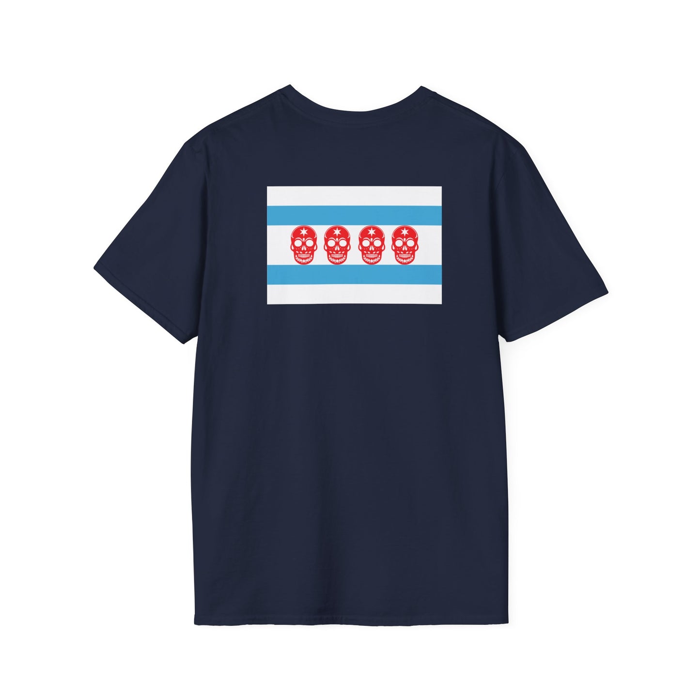 Chicago Flag In Skull With Colors (No Circle) Chicago Flag With Skulls on Back