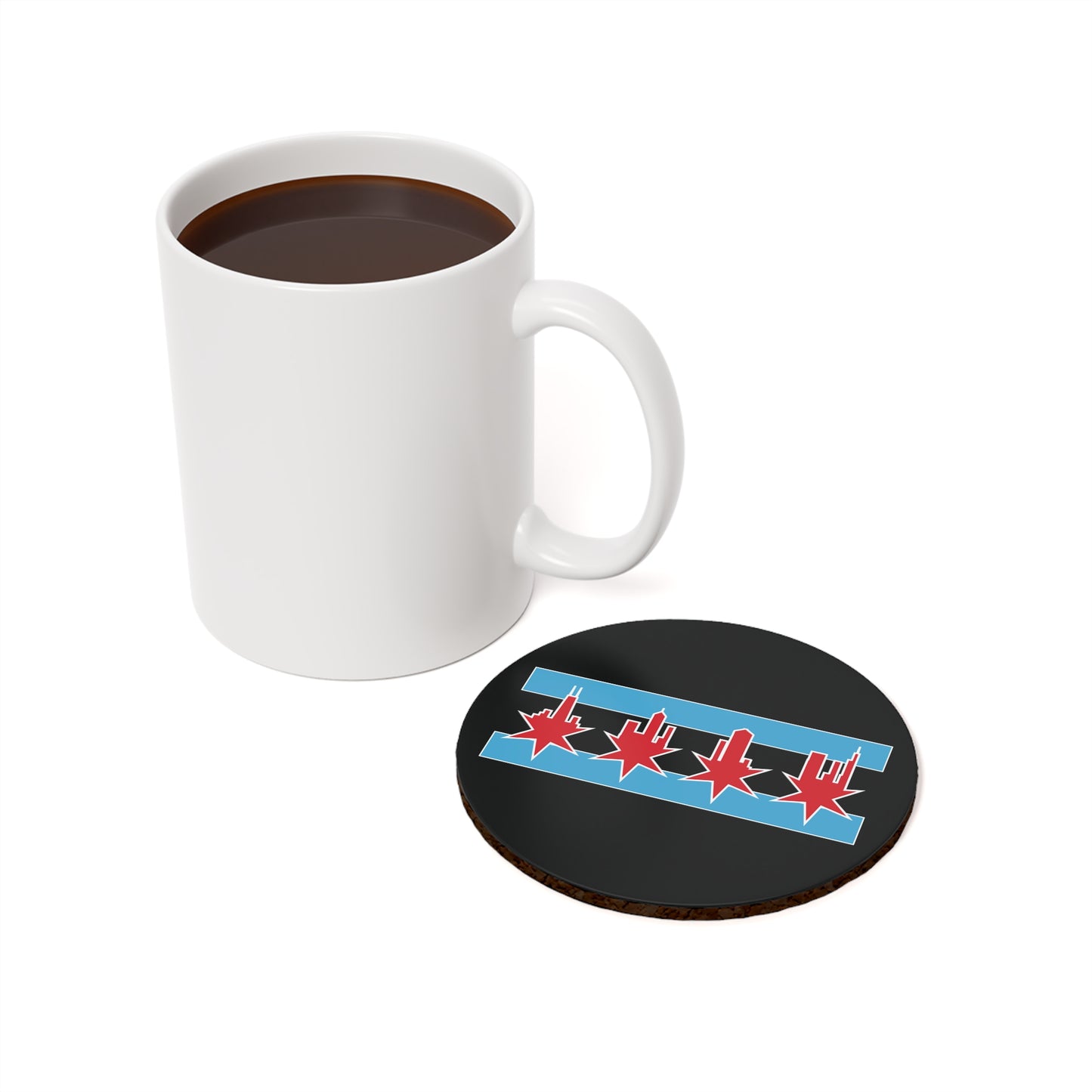 Chicago Flag With Skyline And Stars Combined Cork Back Coaster
