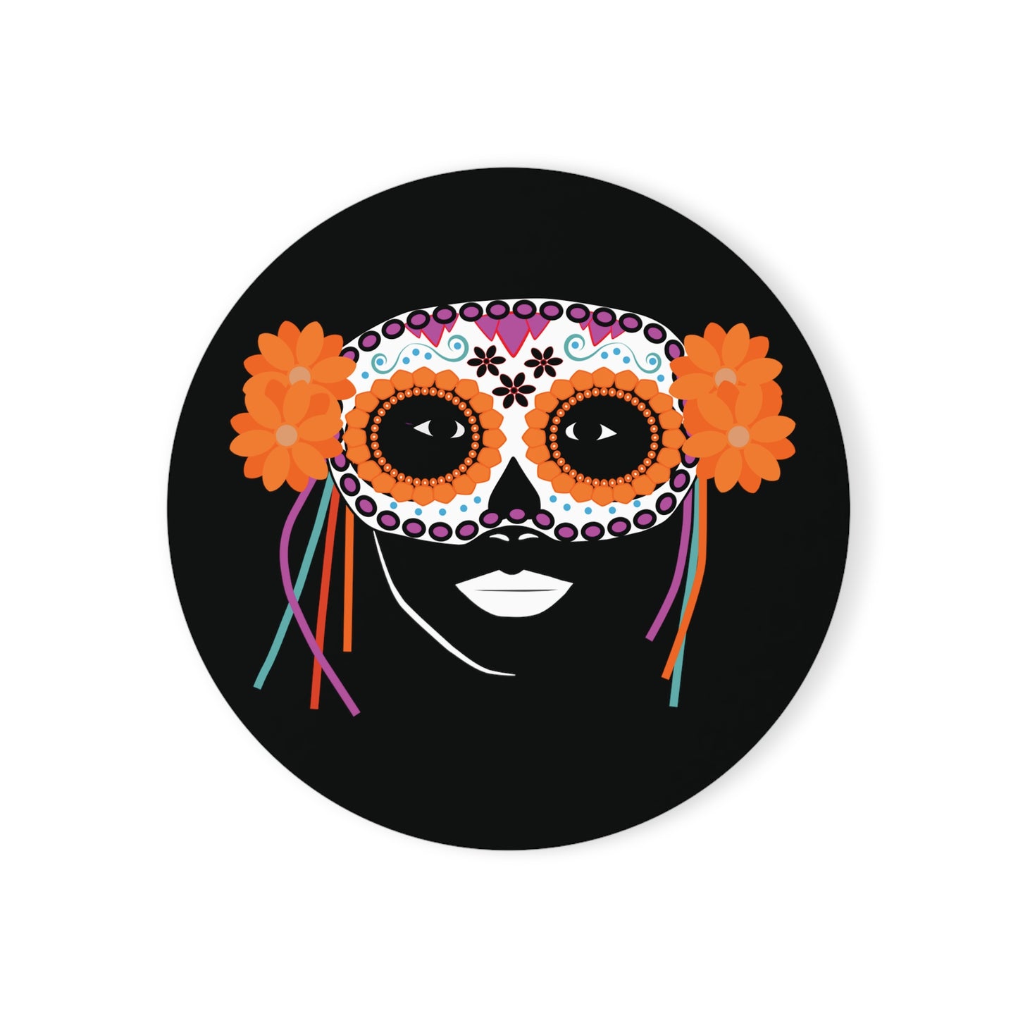 Girl With Dia De Los Muertos Mask Cork Back Coaster