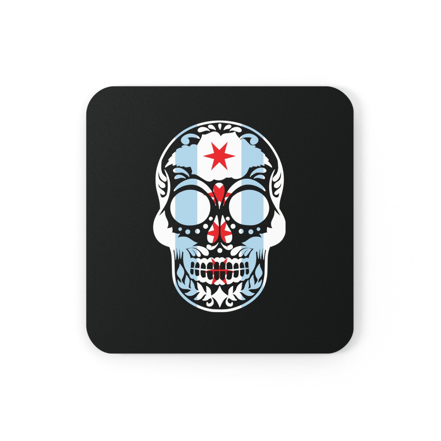 Chicago Flag In Skull Cork Back Coaster