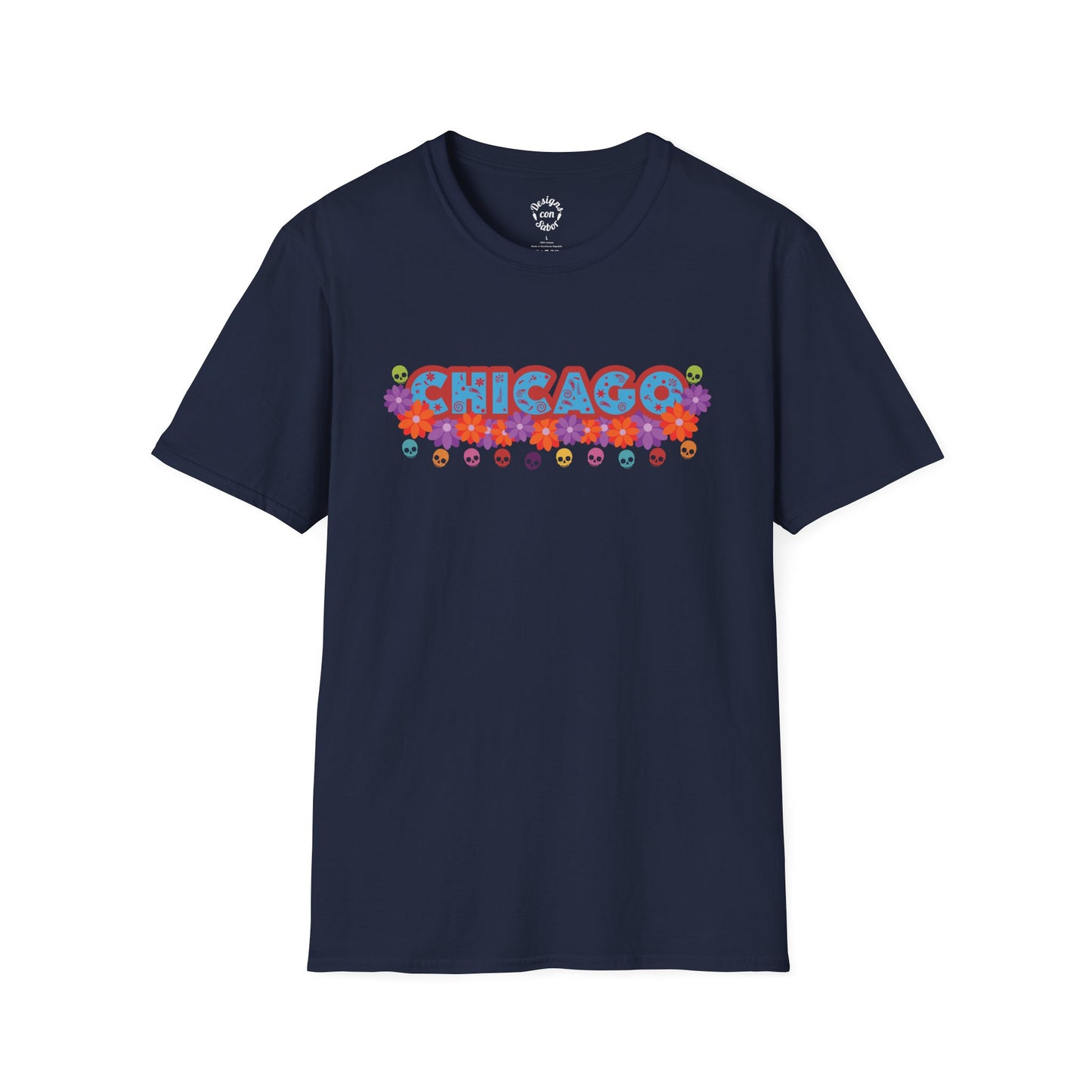 Chicago With Patterns Skulls and Marigold Flowers