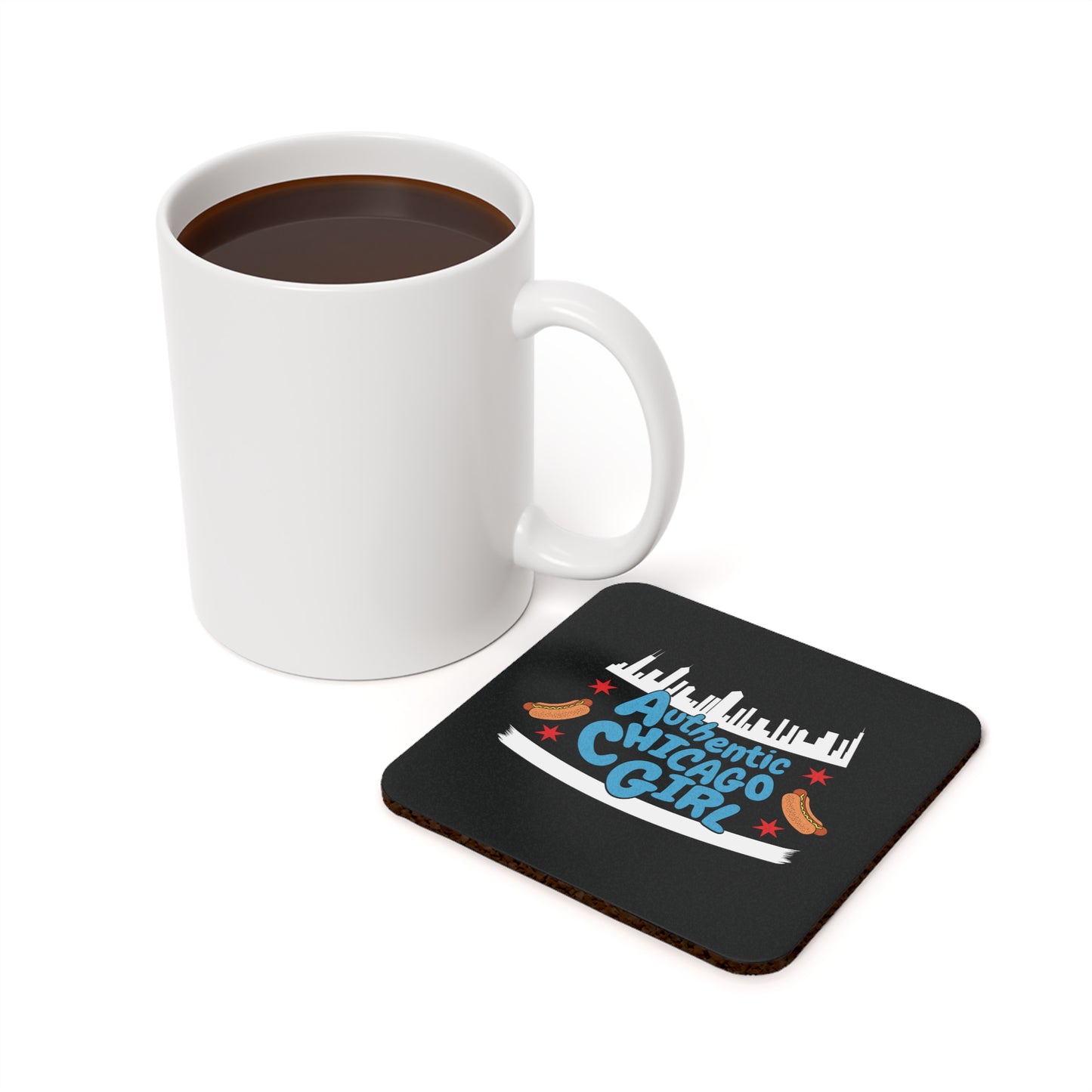 Authentic Chicago Girl With Hot Dogs Cork Back Coaster