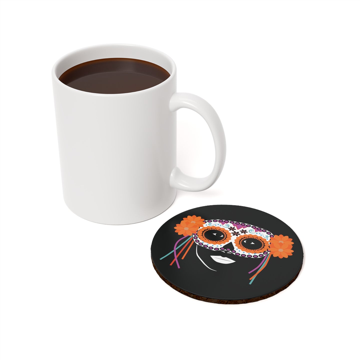 Girl With Dia De Los Muertos Mask Cork Back Coaster