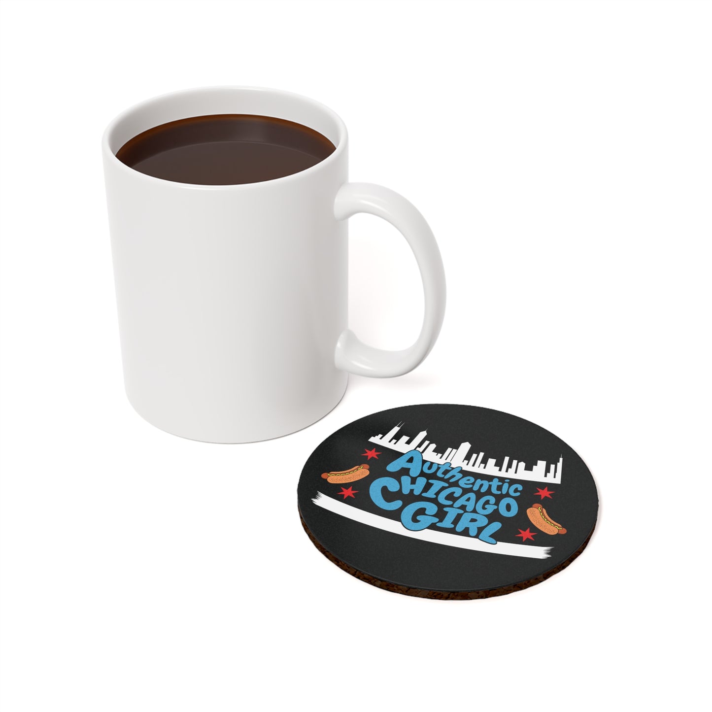 Authentic Chicago Girl With Hot Dogs Cork Back Coaster