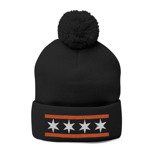 Chicago Flag Pom Knit Beanie