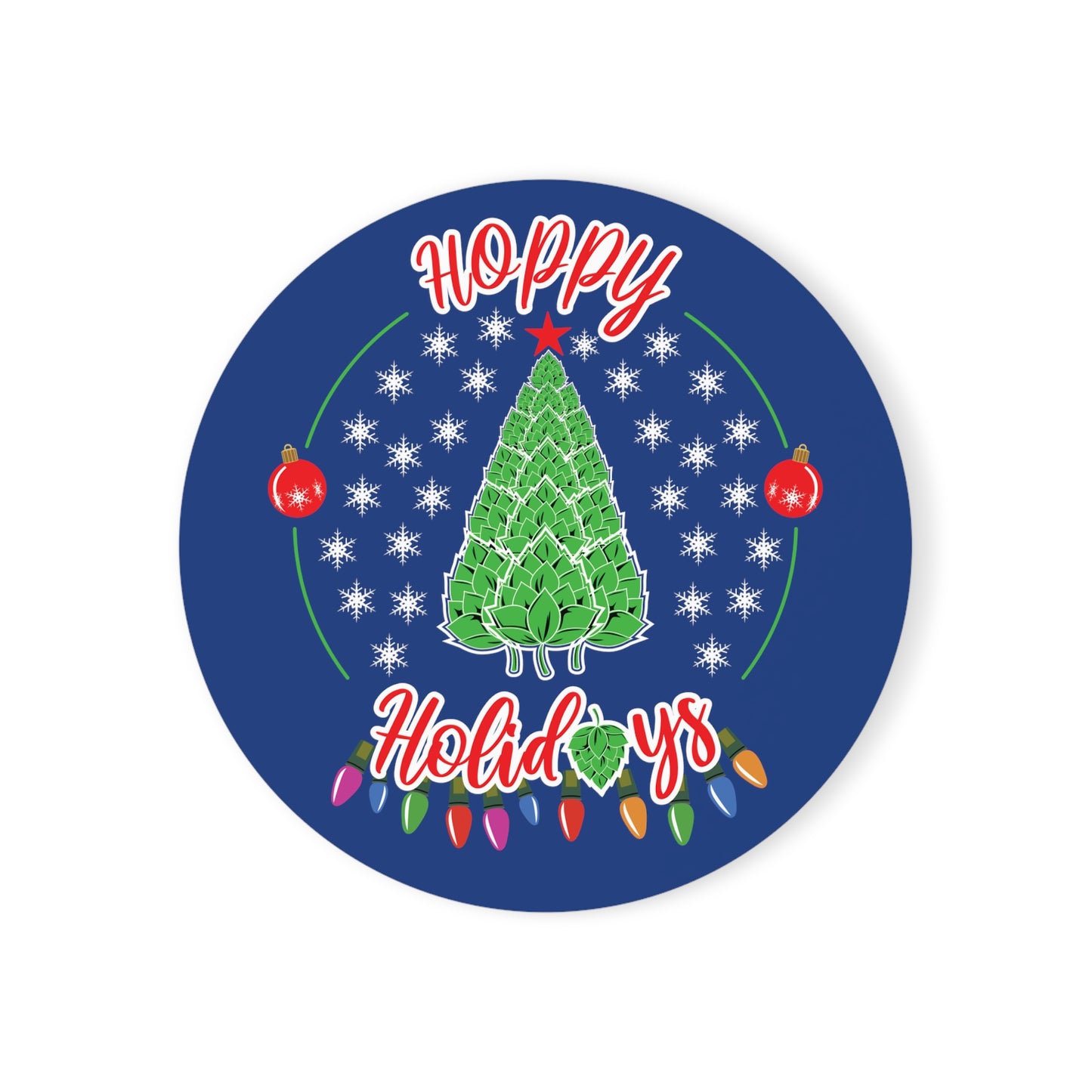 Hoppy Holidays Hop Christmas Tree Cork Back Coaster