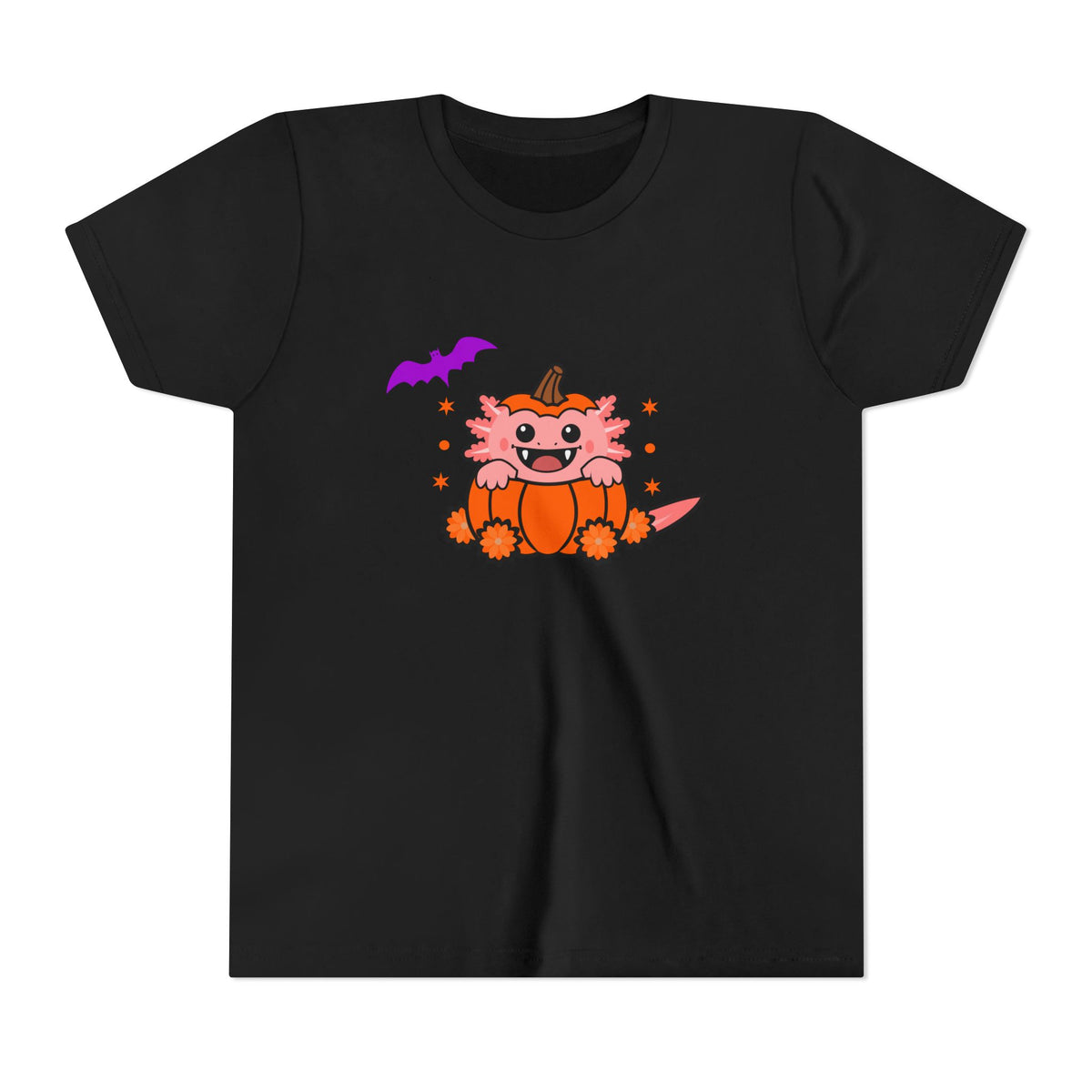 Youth Pink Vampire Axolotl Pumpkin Halloween T Shirt