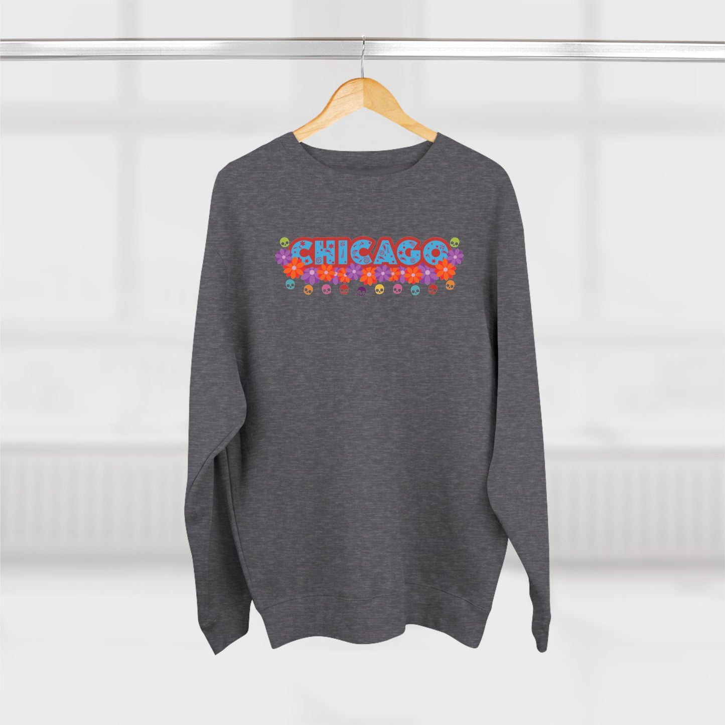 Chicago With Patterns Skulls and Marigold Flowers Sweatshirt