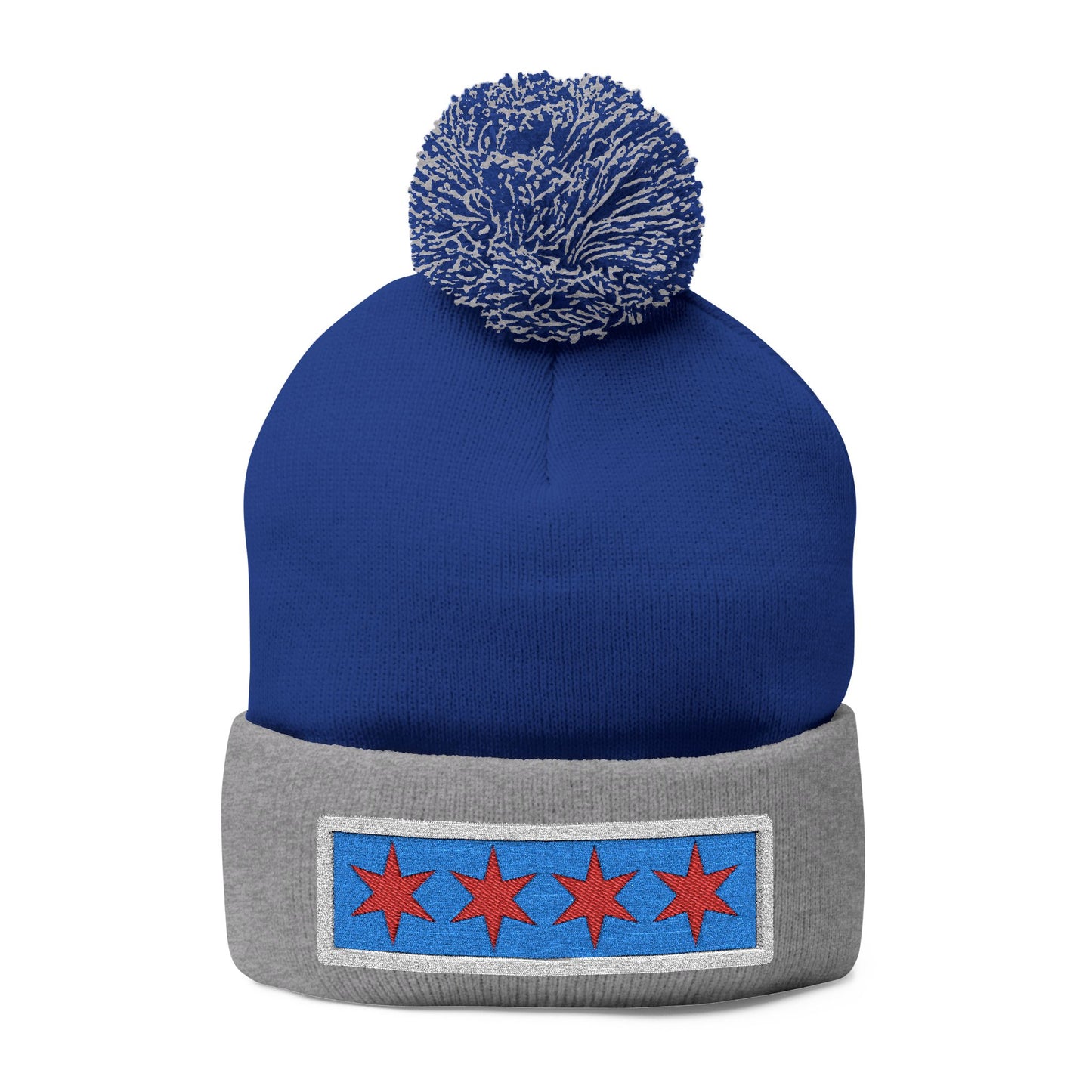 Chicago Flag Pom Beanie Cozy Knit Cap for Windy City Winters