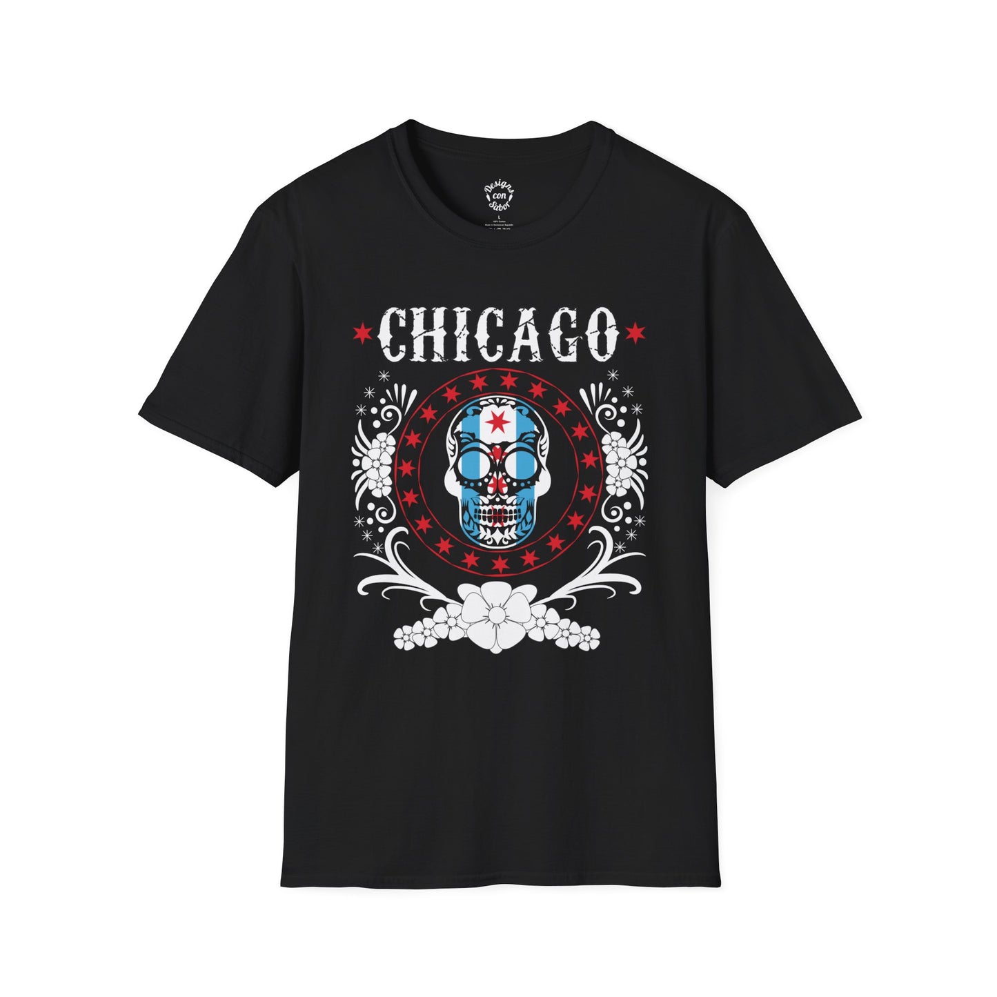 Chicago Flag In Skull Black and White