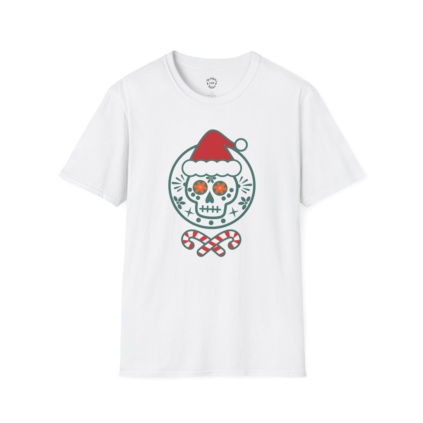 Santa Skull Candy Canes T-Shirt Playful Calavera Christmas Tee