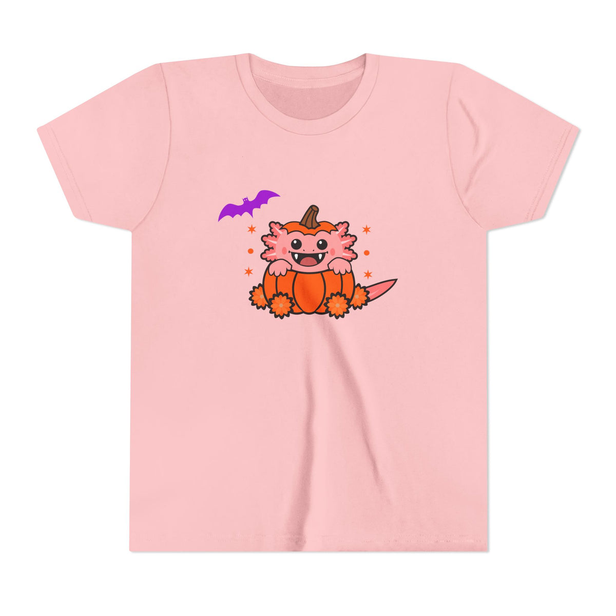Youth Pink Vampire Axolotl Pumpkin Halloween T Shirt