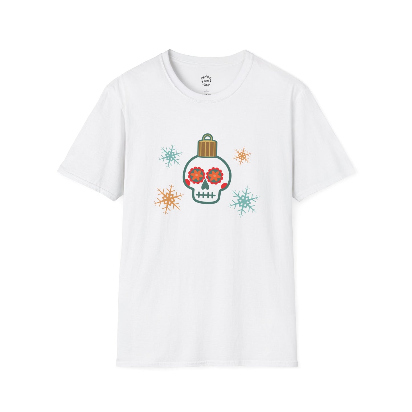 Skull Ornament Christmas T Shirt Colorful Snowflakes Calavera Tee
