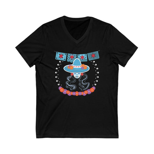 Chicago Catrina With Sombrero And Papel Picado V-Neck