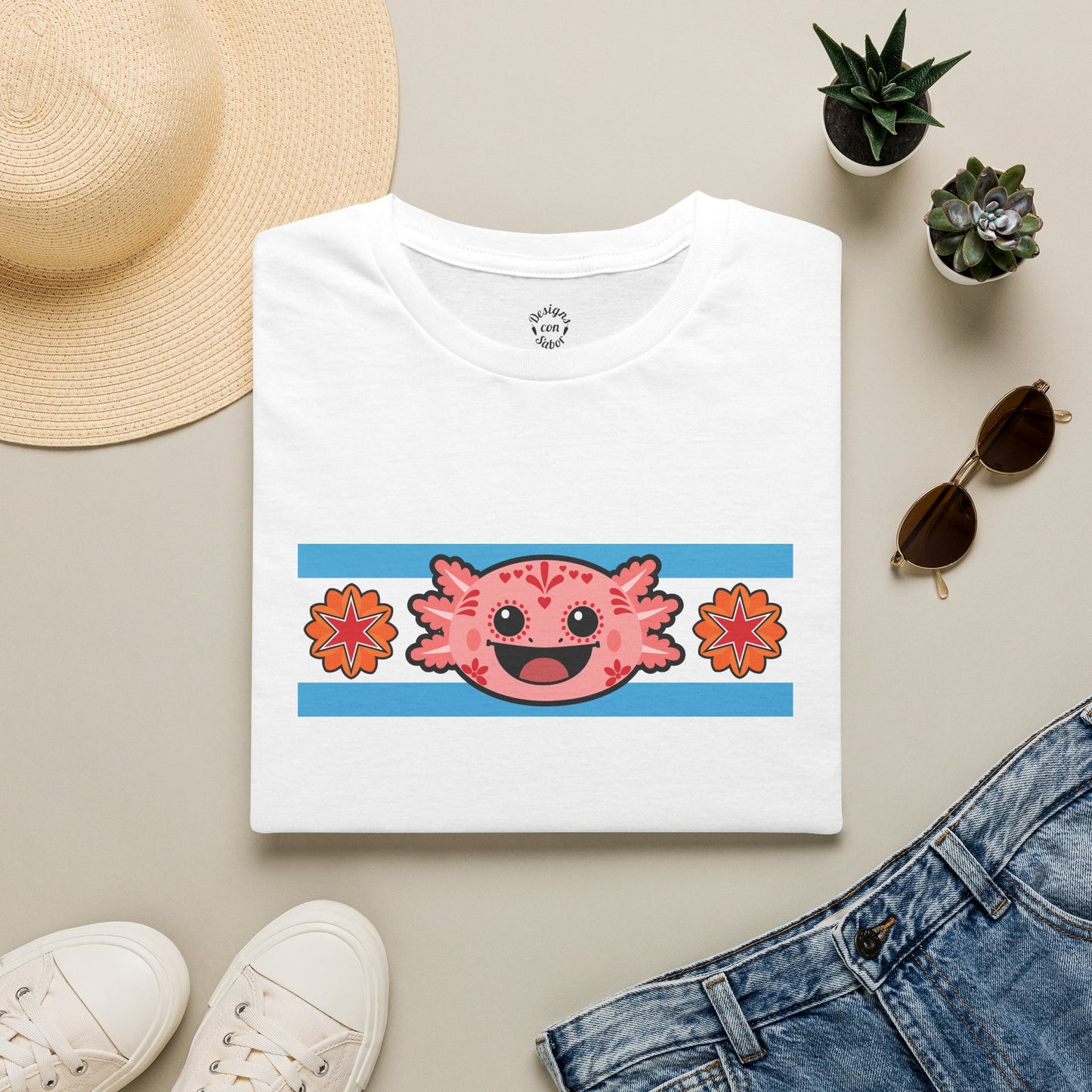 Pink Axolotl Chicago Flag T Shirt