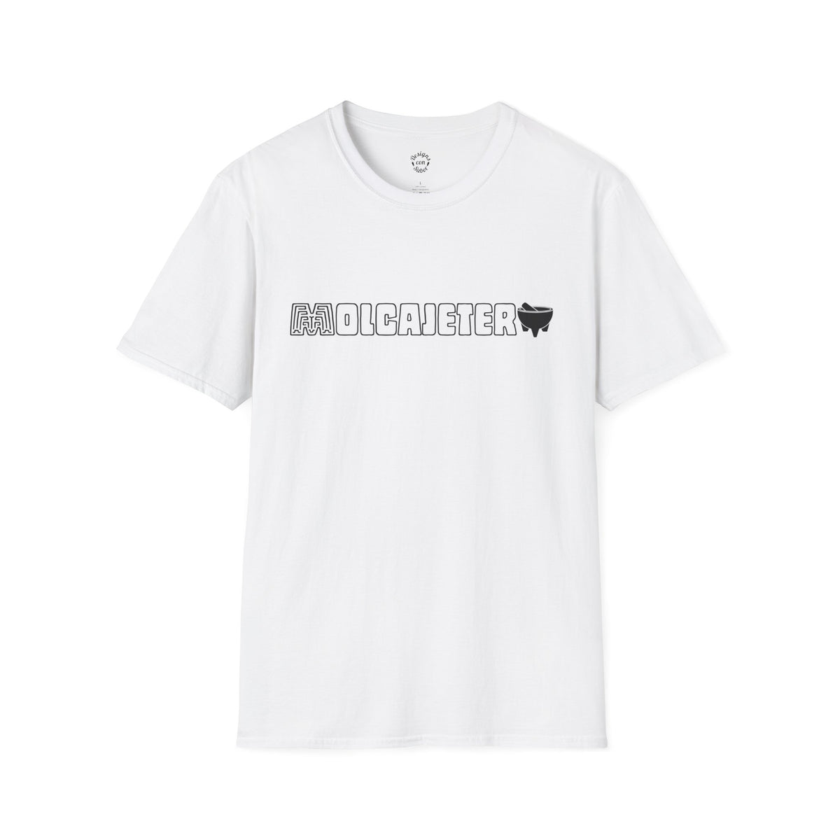 White Molcajetero Mexican food graphic T Shirt with outlined wordmark and molcajete bowl