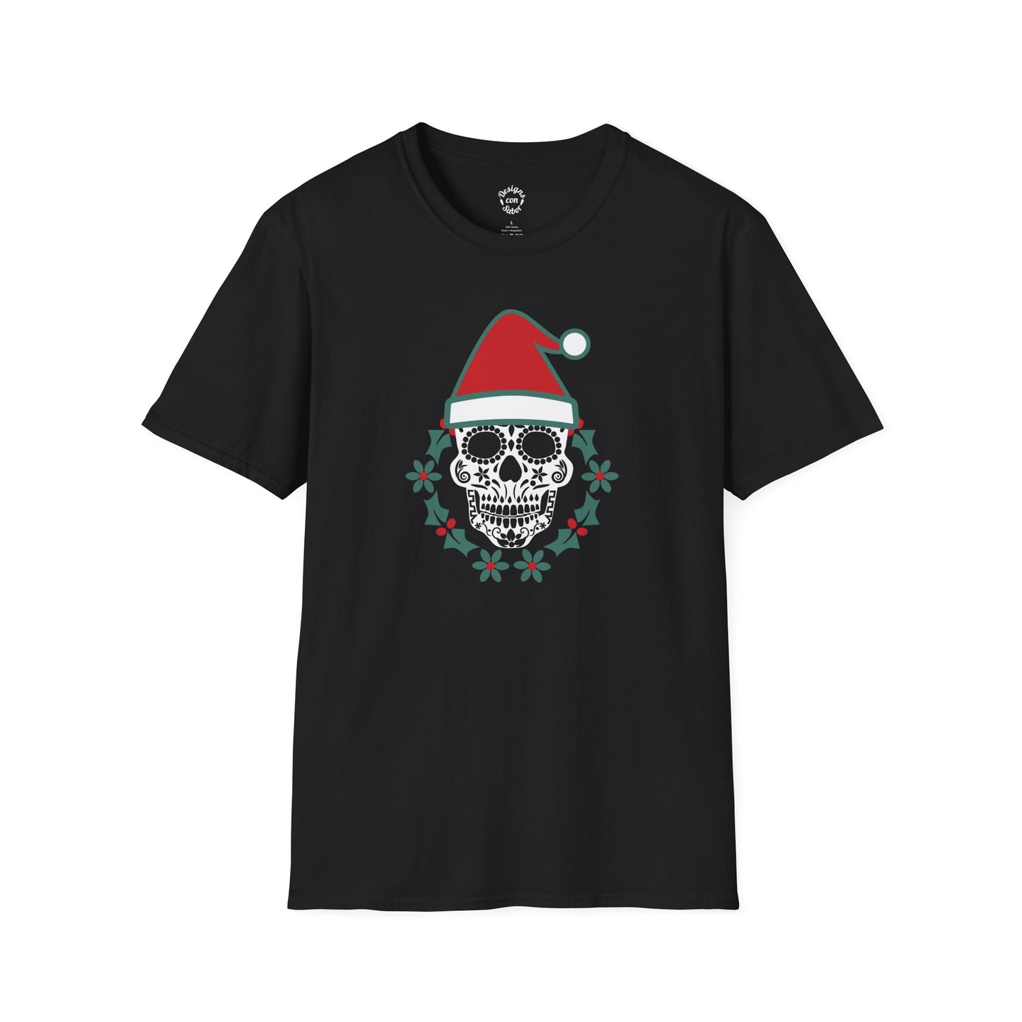 Santa Calavera Wreath Christmas Tee