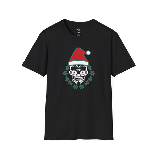 Santa Calavera Wreath Christmas Tee