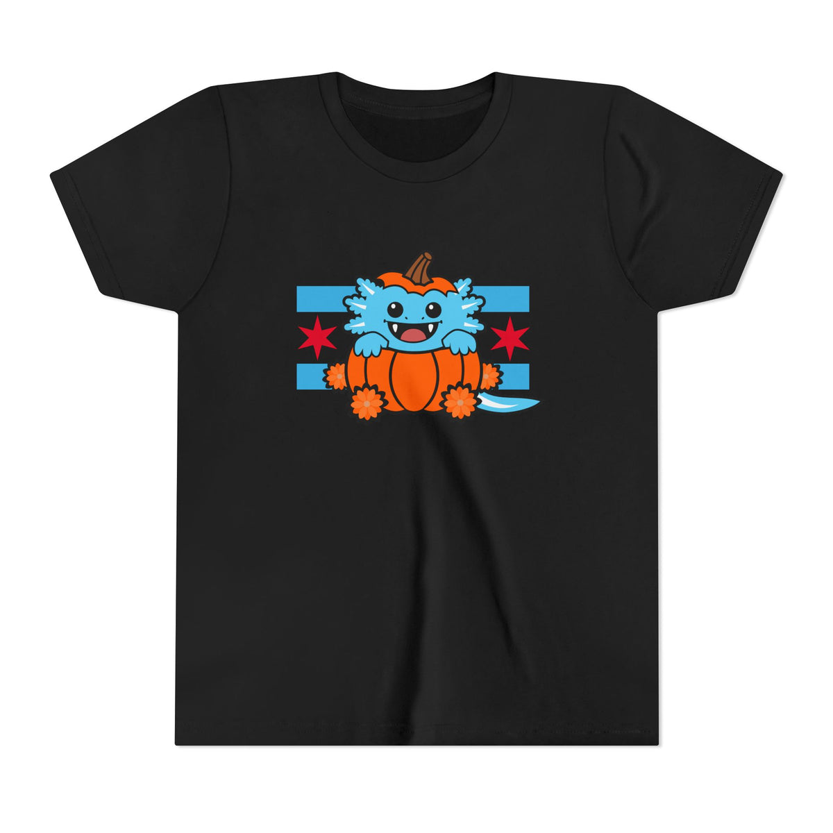 Youth Blue Axolotl Chicago Halloween Pumpkin T Shirt