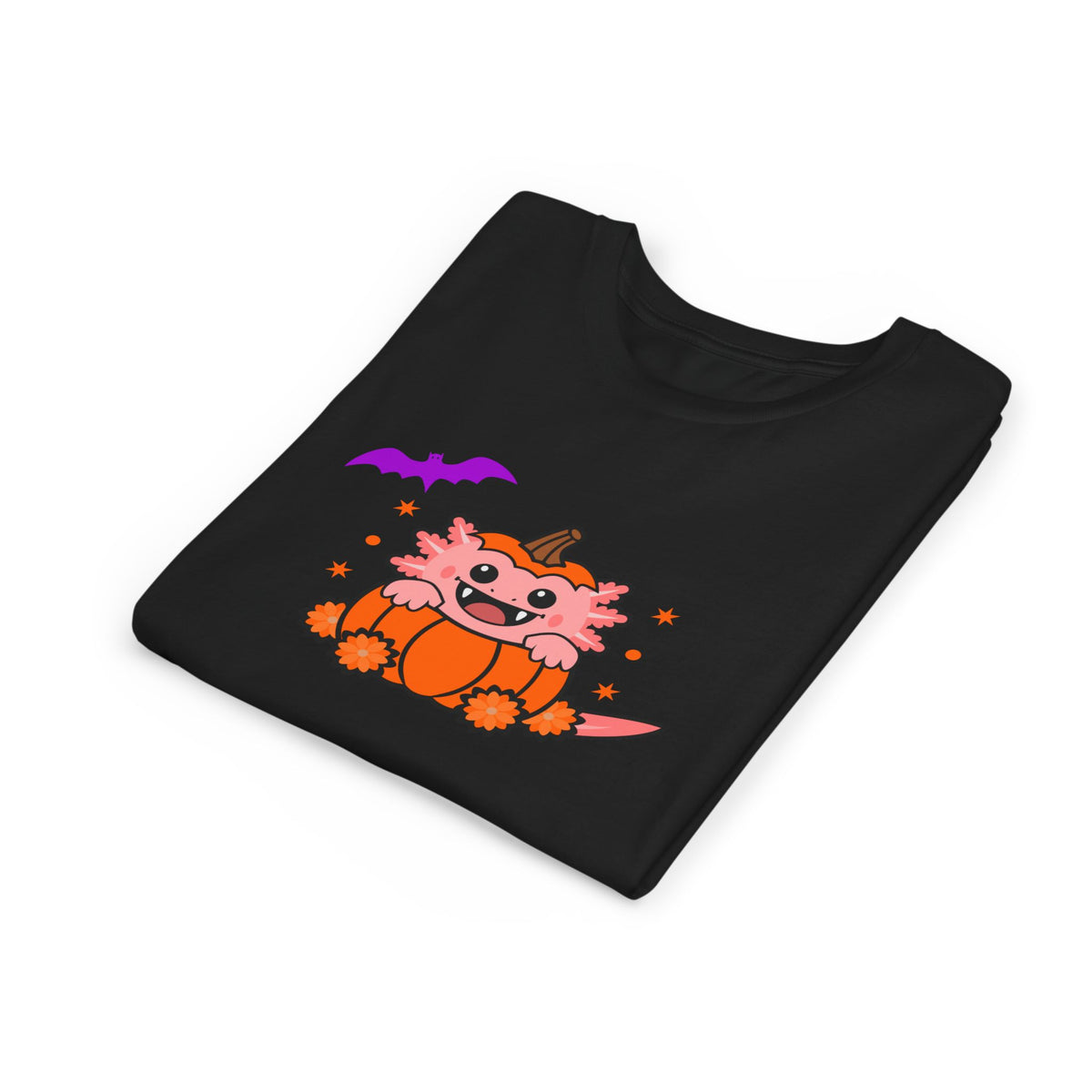 Youth Pink Vampire Axolotl Pumpkin Halloween T Shirt