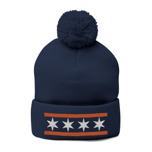 Chicago Flag Pom Knit Beanie