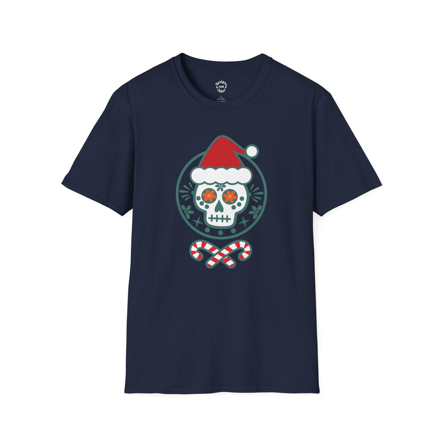 Santa Skull Candy Canes T-Shirt Playful Calavera Christmas Tee