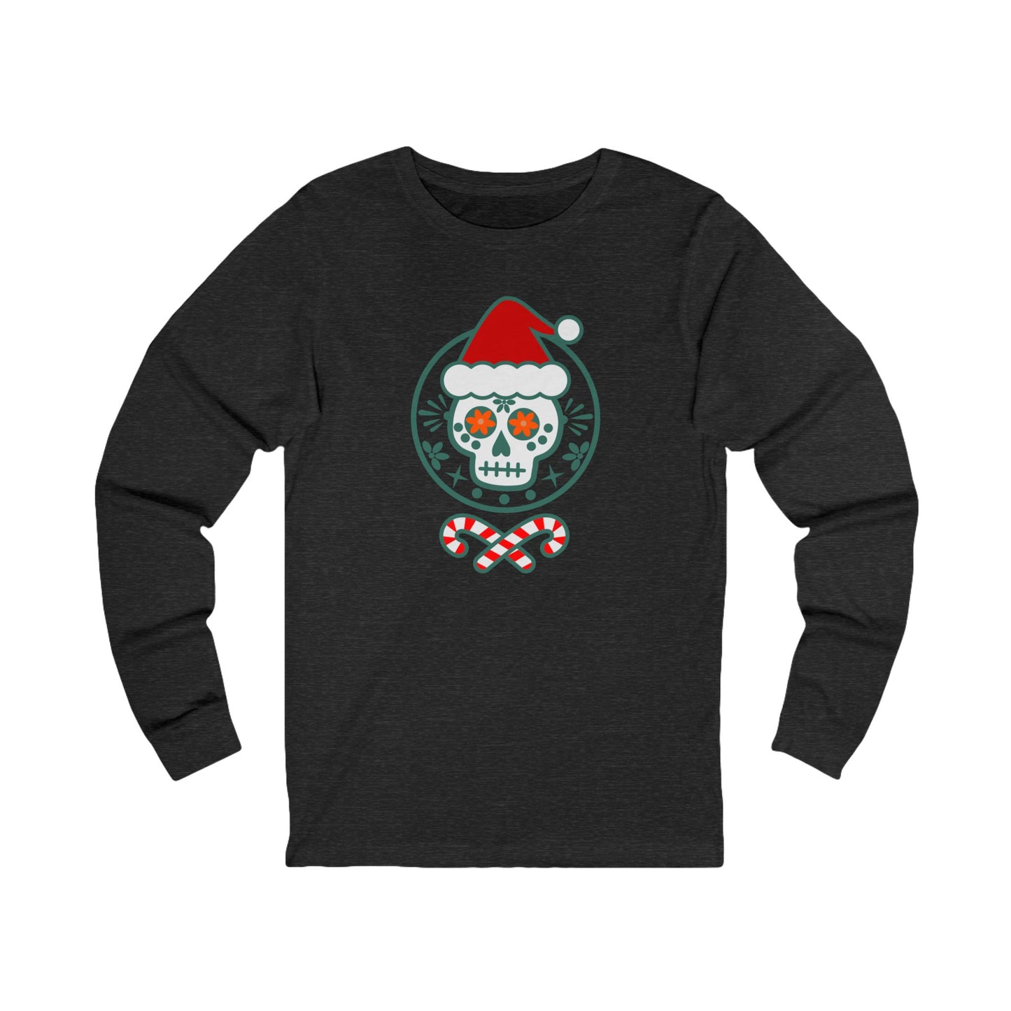 Santa Skull Candy Canes Long Sleeve Calavera Christmas Shirt