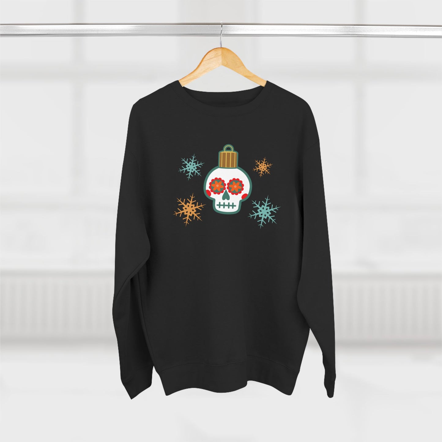 Skull Ornament Snowflakes Crewneck Minimal Calavera Christmas Sweater