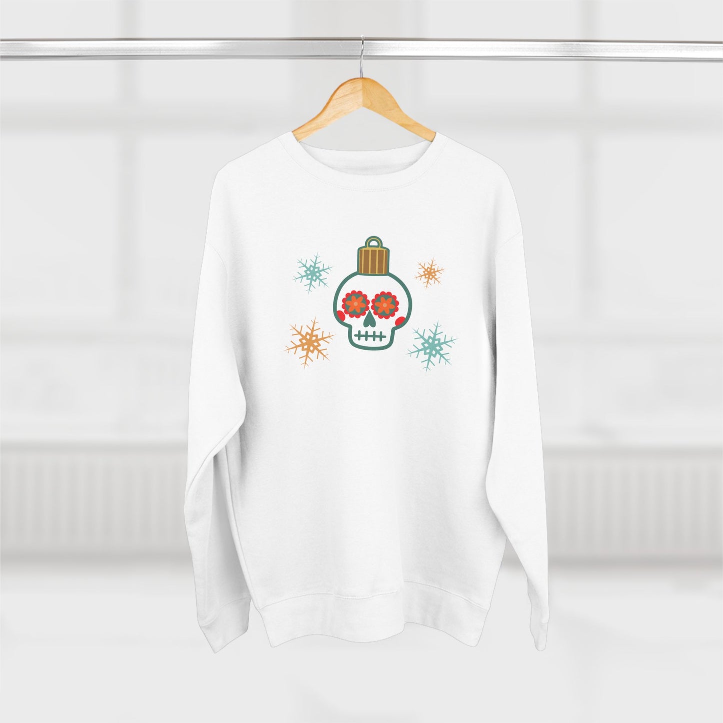 Skull Ornament Snowflakes Crewneck Minimal Calavera Christmas Sweater