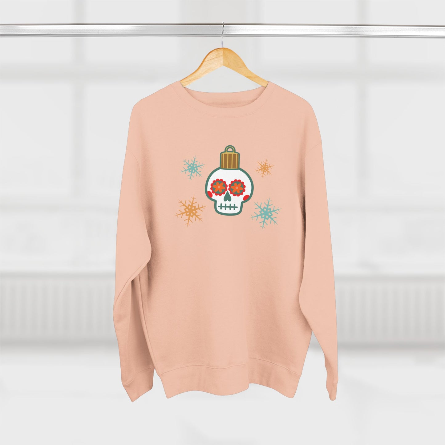 Skull Ornament Snowflakes Crewneck Minimal Calavera Christmas Sweater