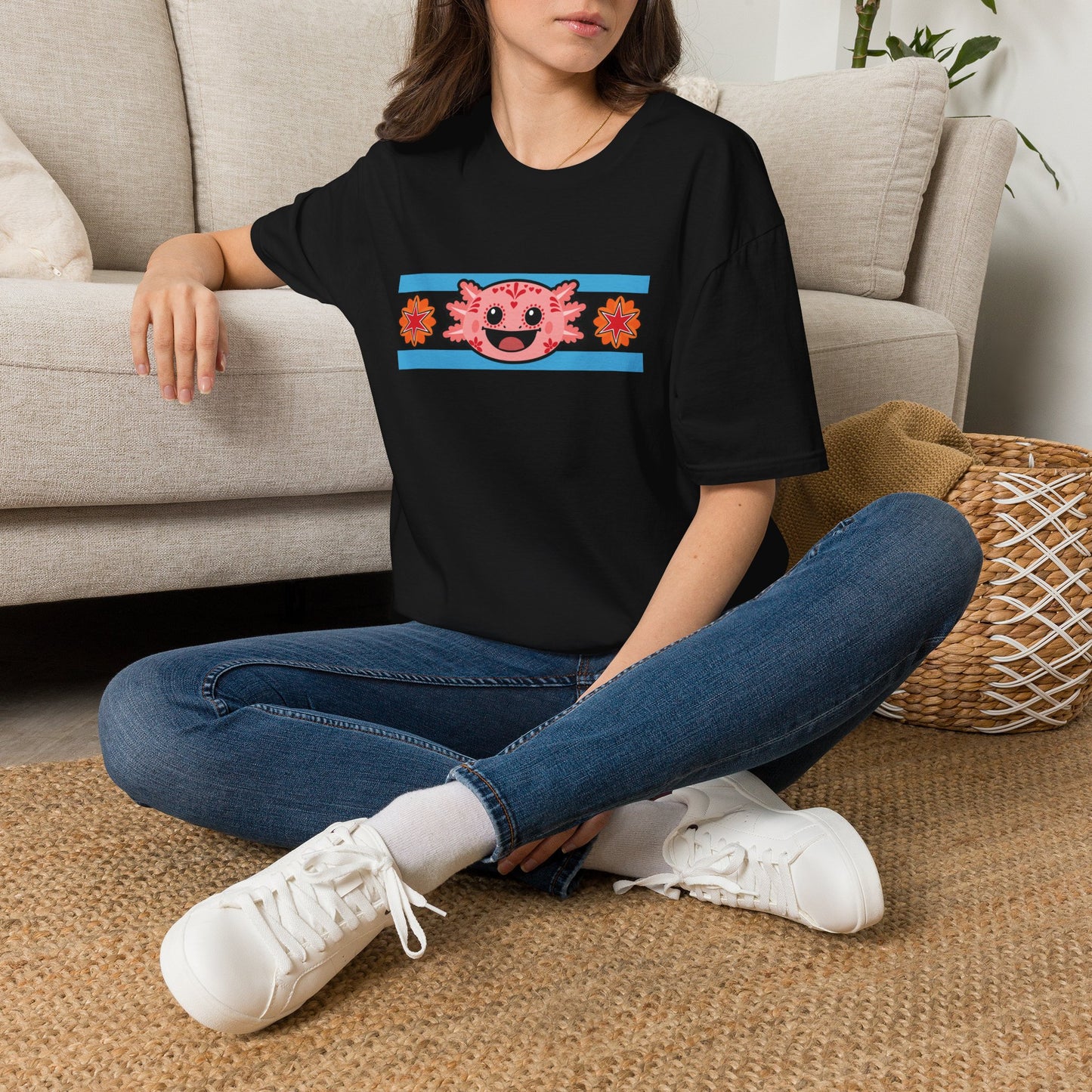 Pink Axolotl Chicago Flag T Shirt