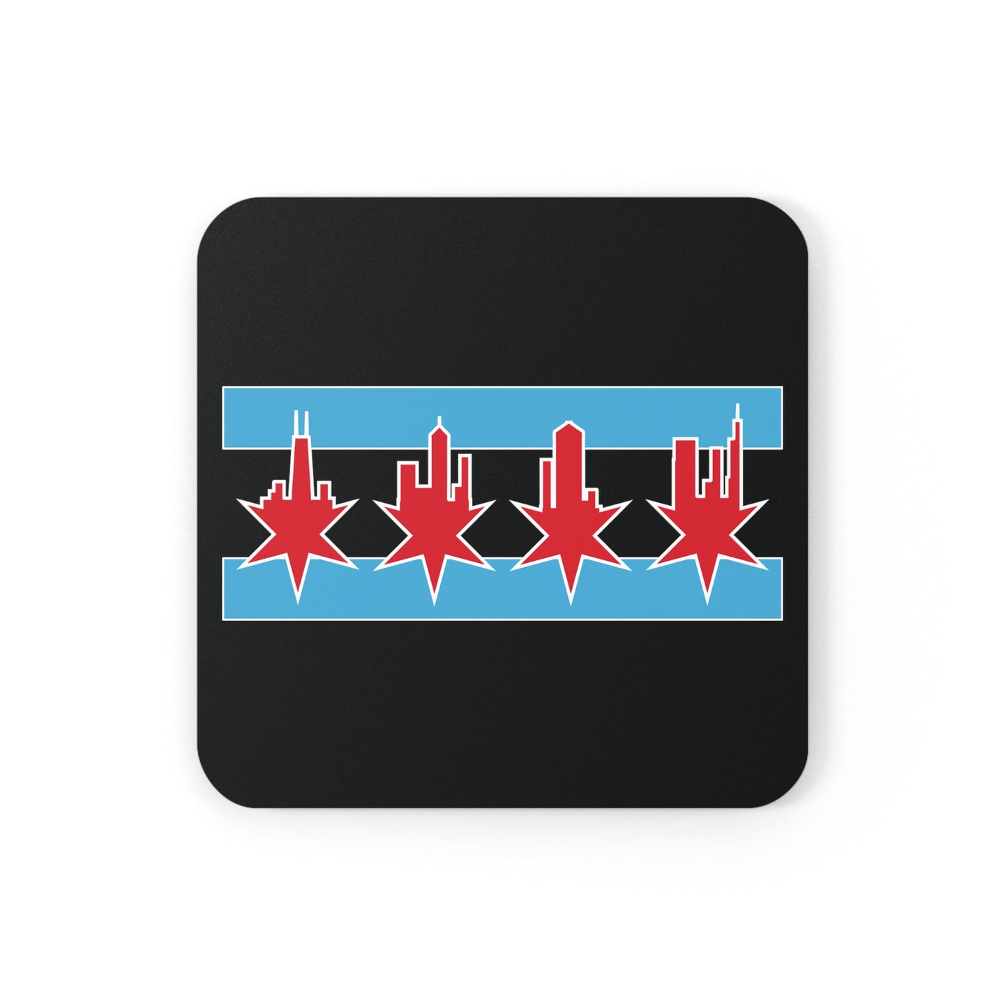 Chicago Flag With Skyline And Stars Combined Cork Back Coaster