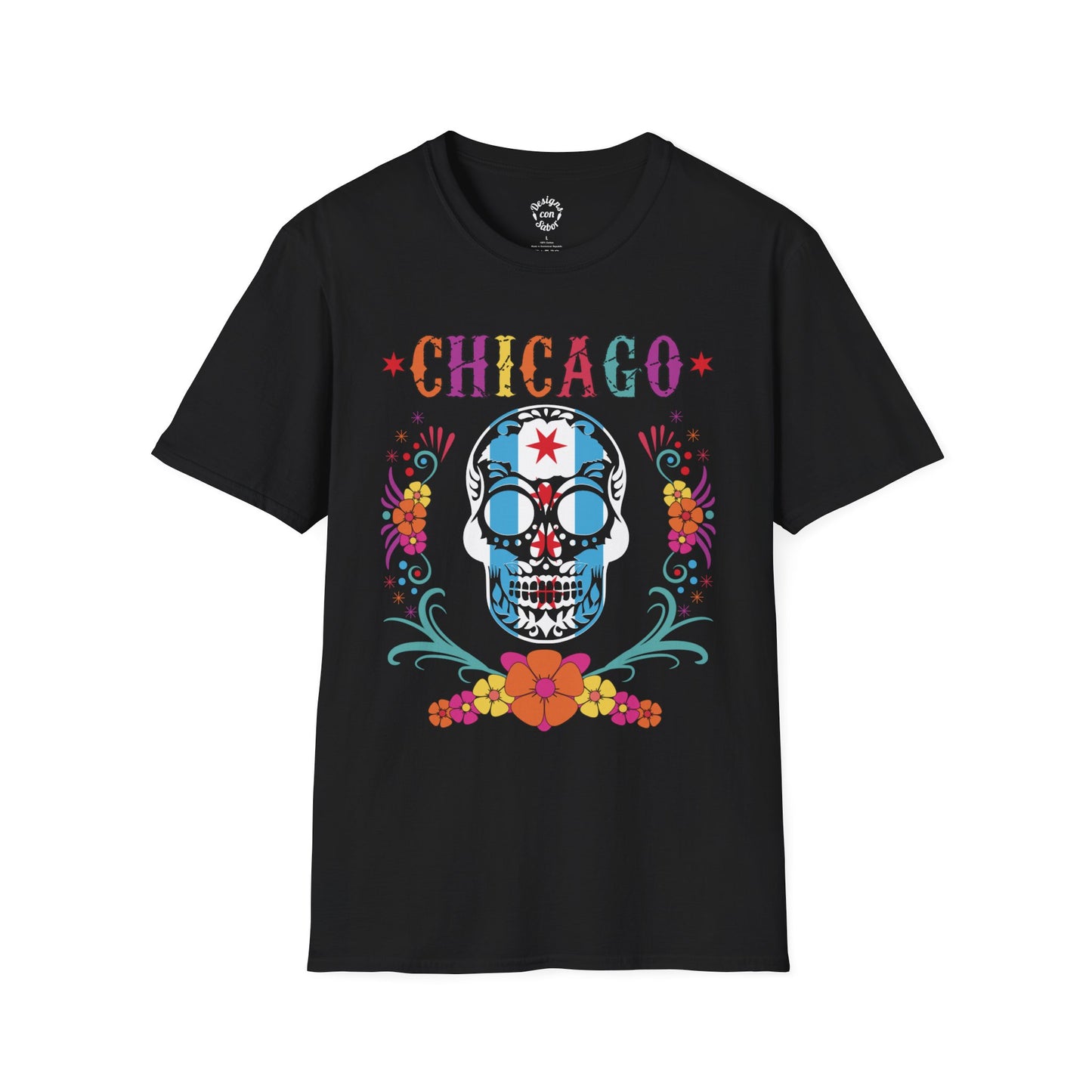 Chicago Flag In Skull With Colors (No Circle) Chicago Flag With Skulls on Back
