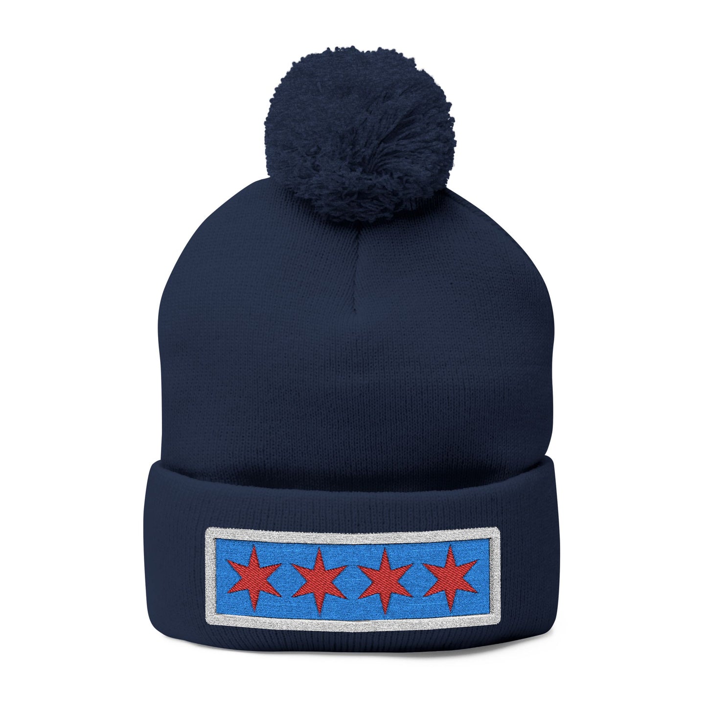 Chicago Flag Pom Beanie Cozy Knit Cap for Windy City Winters