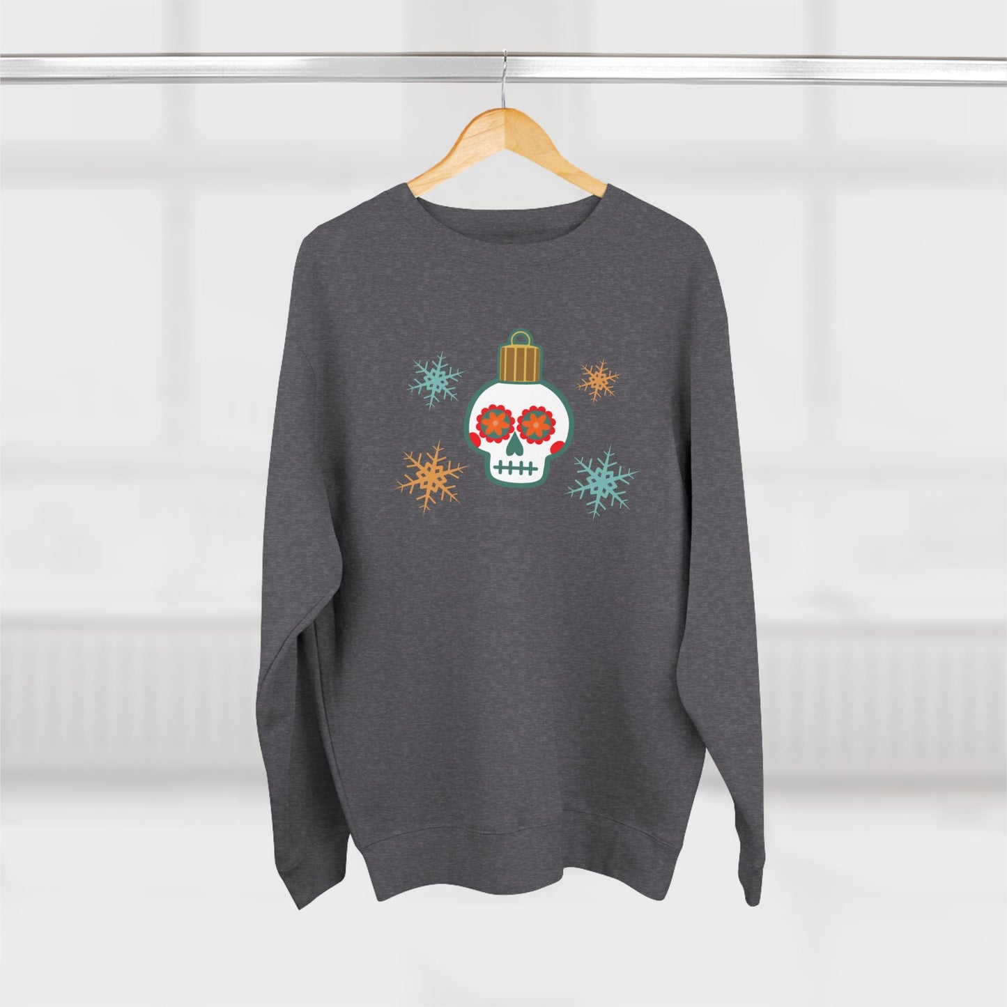 Skull Ornament Snowflakes Crewneck Minimal Calavera Christmas Sweater