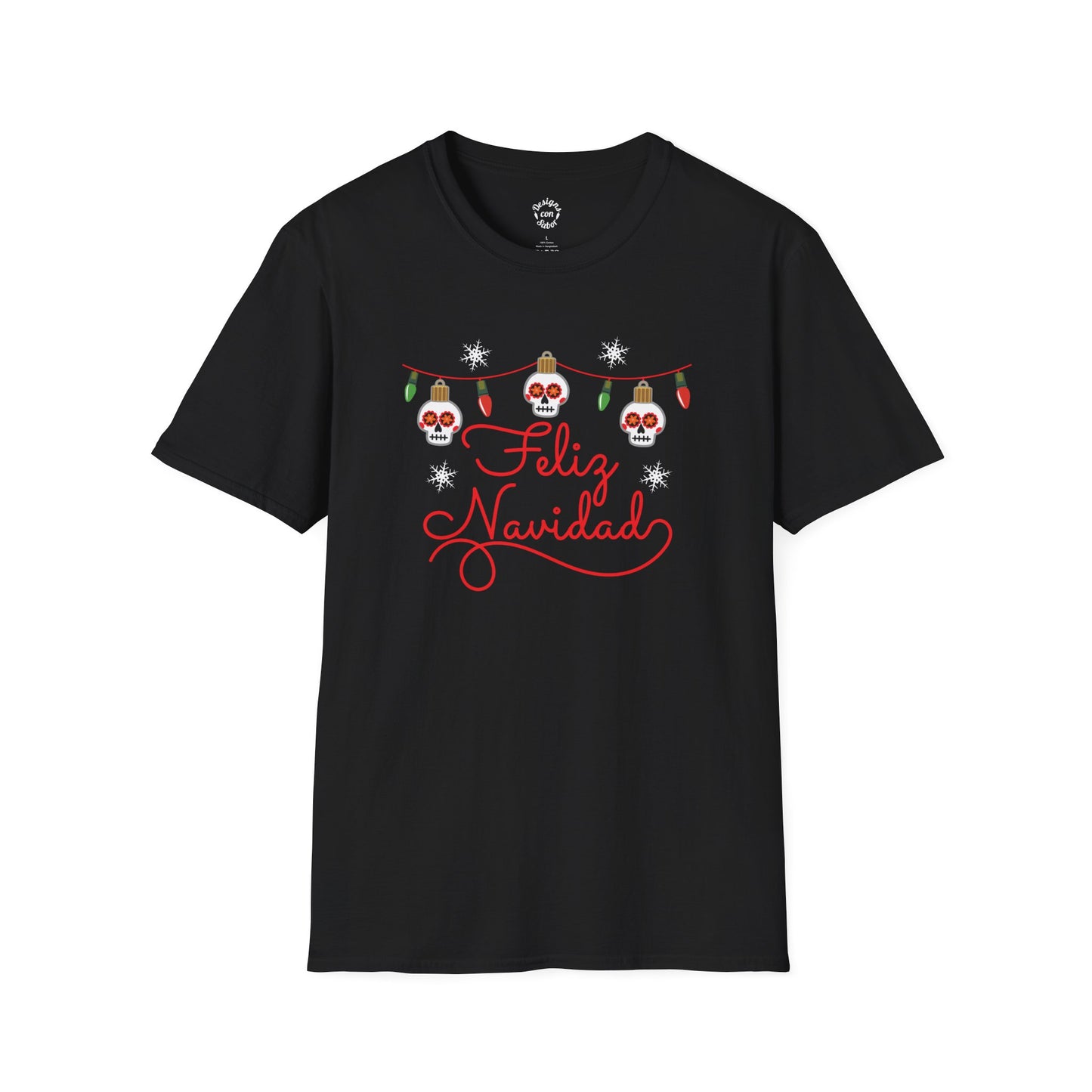 Feliz Navidad Skull Lights T Shirt Playful Christmas Calavera Tee