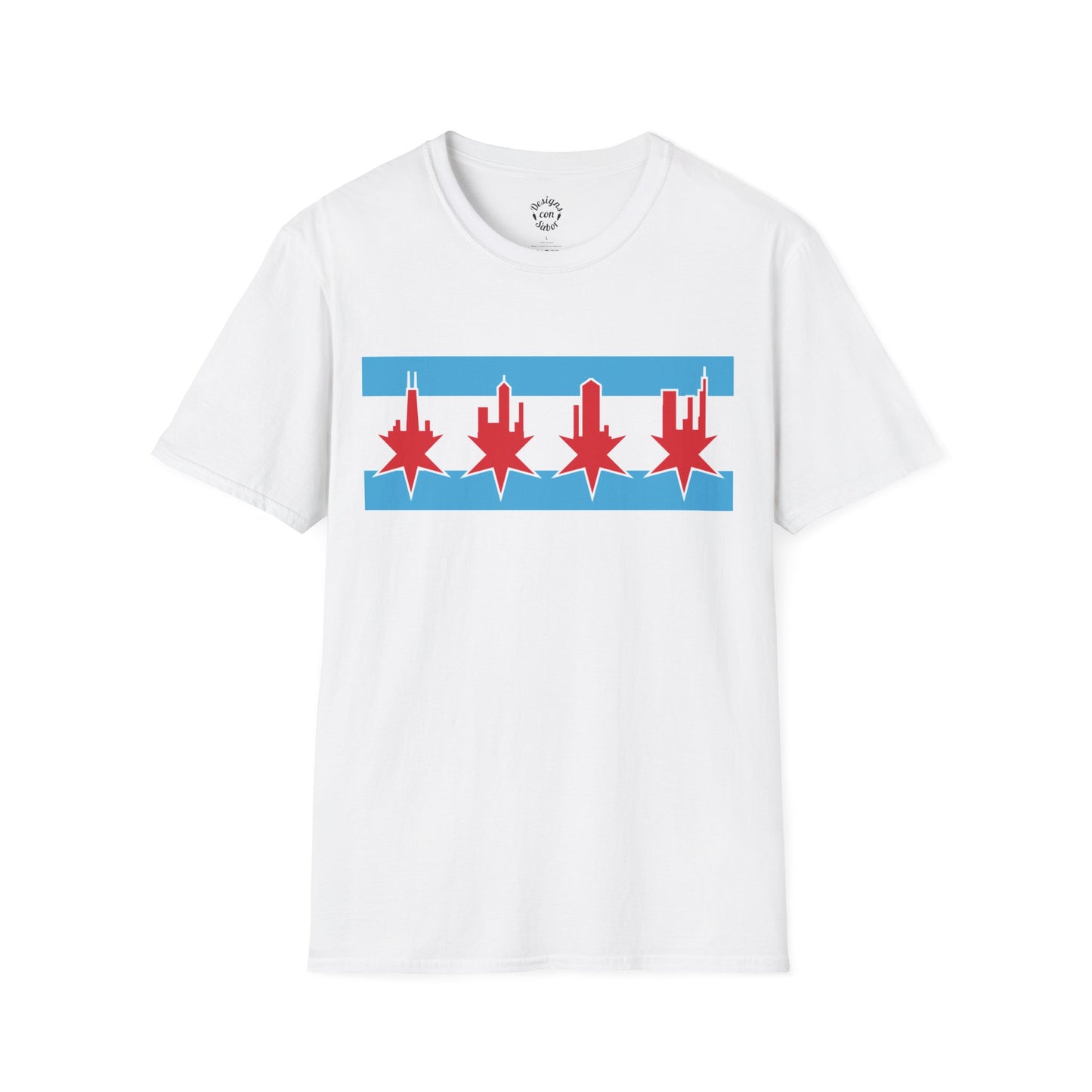 Chicago Flag With Skyline And Stars Combined
